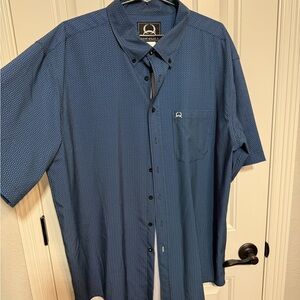 Cinch Blue Casual Button Down Shirt with Geometric Pattern